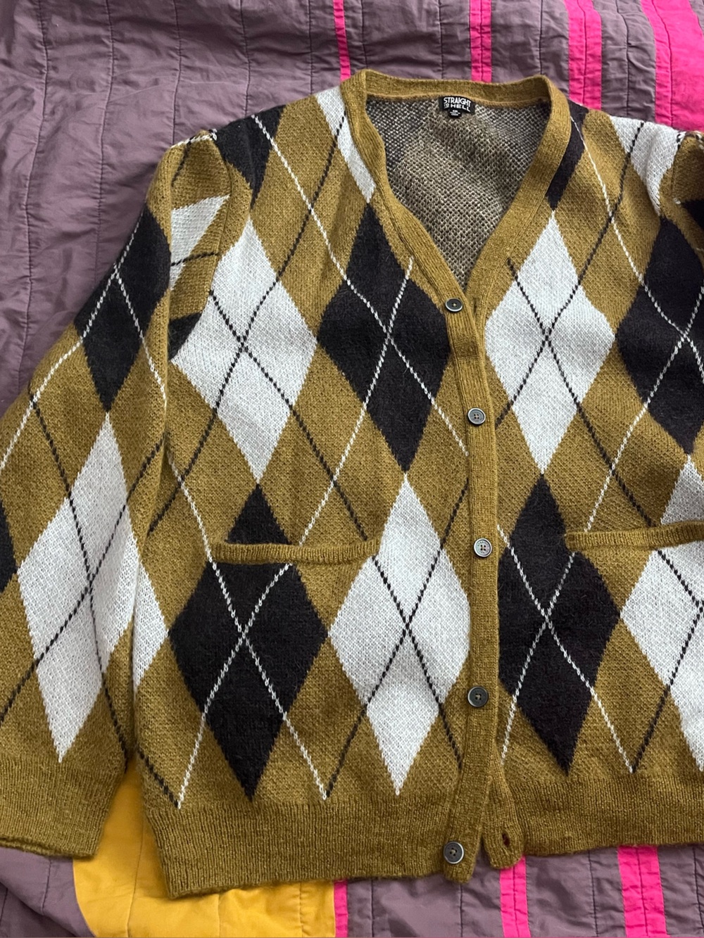 4xl Argyle Wool-Blend Cardigan Sweater - Olive/Black/White